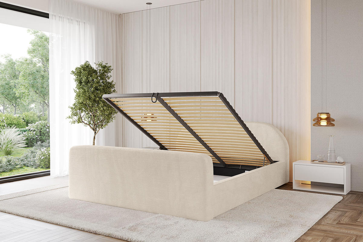 POLSTERBETT mit Bettkasten, Fußteil und Lattenrost, Boxbett ohne Matratze - TIVON-Z-V1 120x200 Beige - Creme, Holzwerkstoff/Textil (120/200cm) - ALTDECOR
