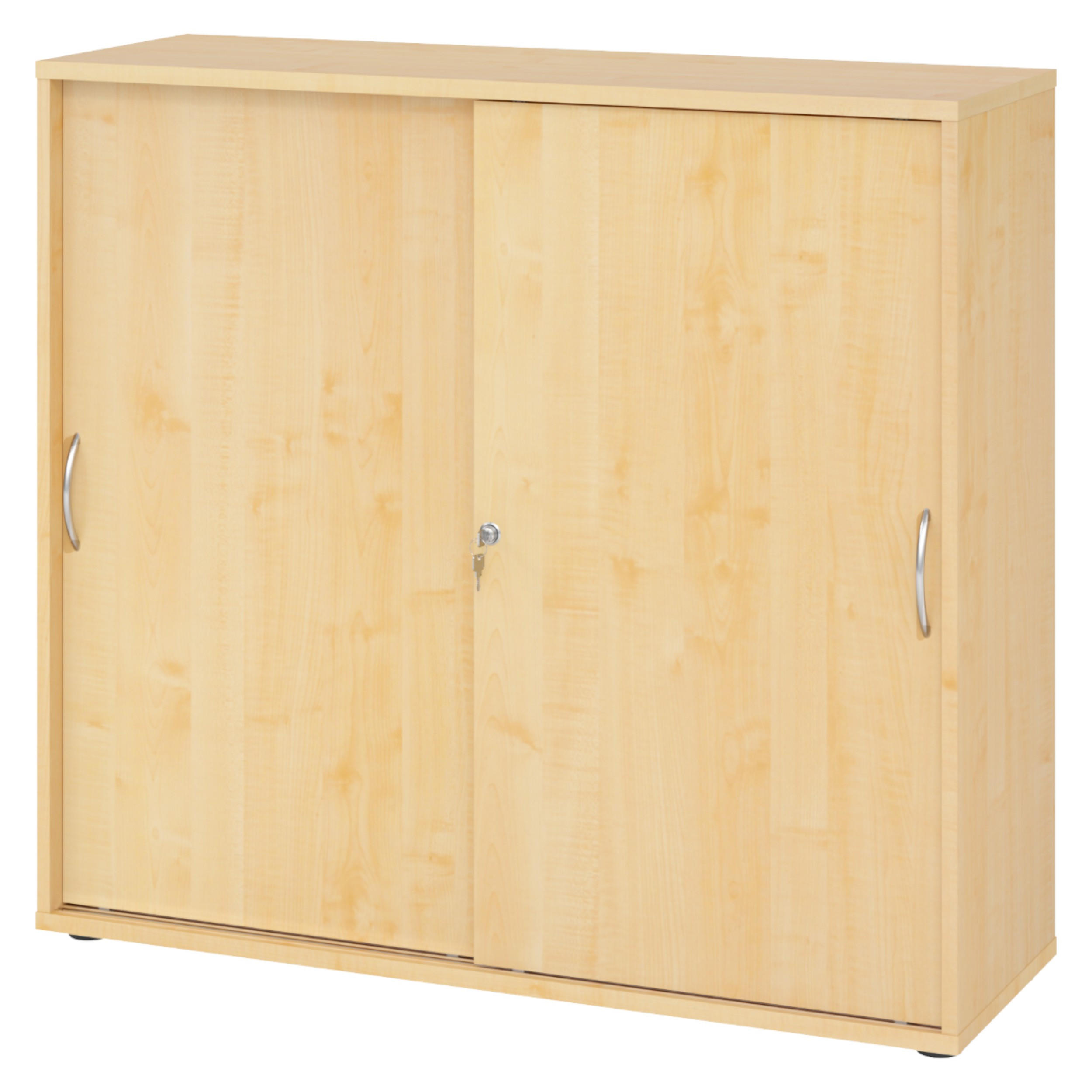 SCHIEBETÜRENSCHRANK - 3 Ordnerhöhen 40/120/110 cm in Ahornfarben Bogengriff (Metall) - Ahornfarben, Holzwerkstoff (120/110/40cm) - bümö