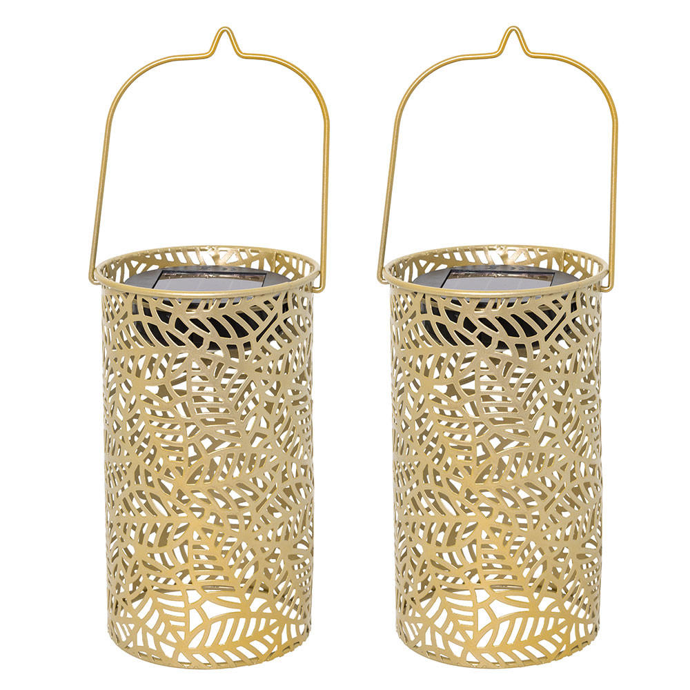 LED LATERNE Blättermuster Gold 2er Set - Goldfarben, Metall (10/10/18cm)