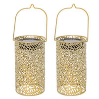 LED LATERNE Blättermuster Gold 2er Set - Goldfarben, Metall (10/10/18cm)
