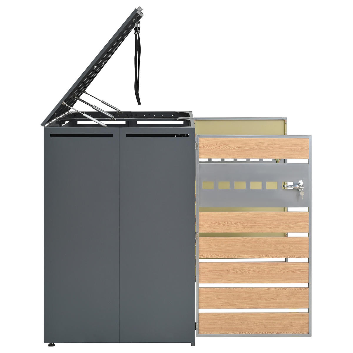 MÜLLTONNENBOX abschließbar 2 Türen Klappdeckel Stauraum - Multicolor, Metall (80/118.5/132cm) - FLIEKS