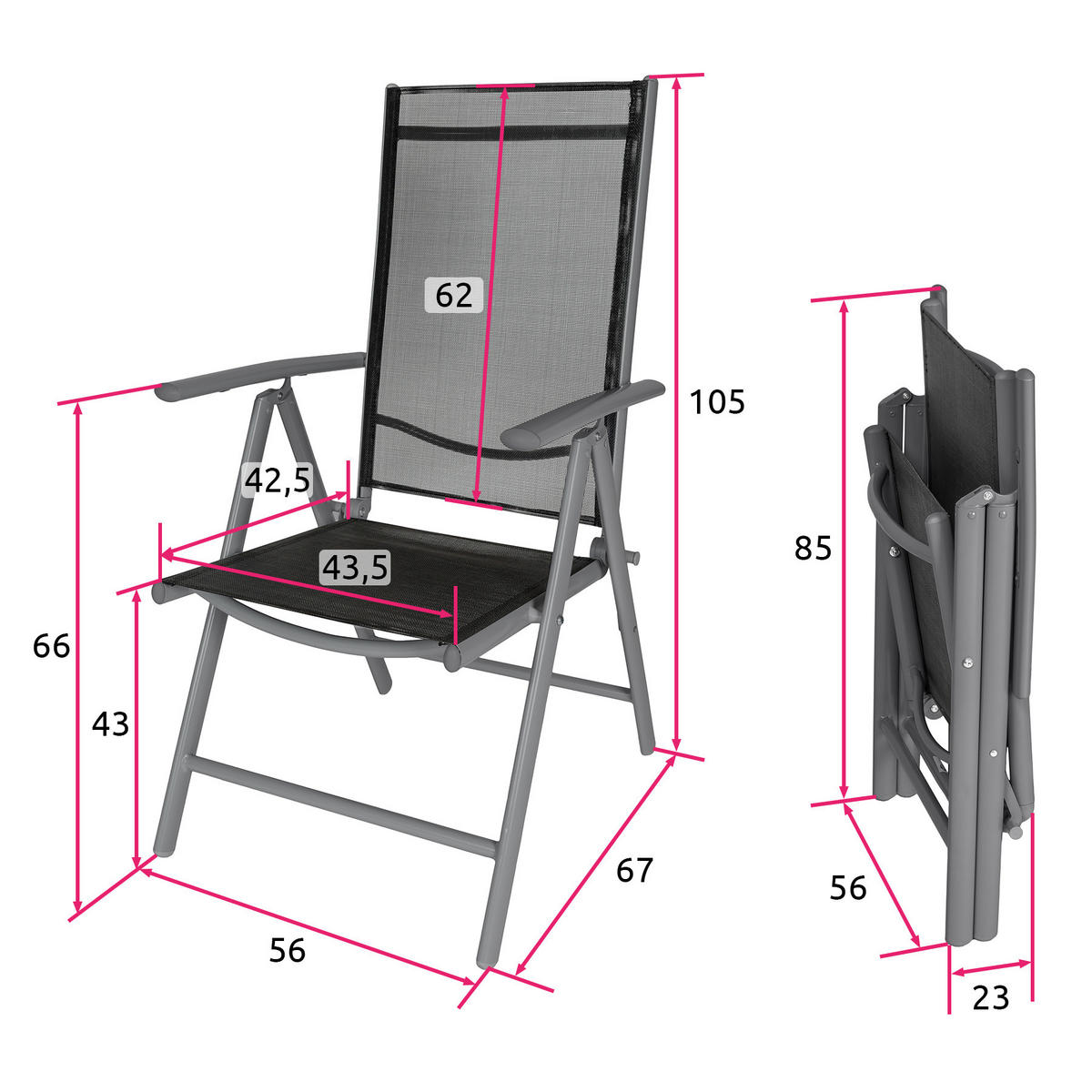 GARTENSTUHL 2er Set Marilena,67 x 56 x 105 cm,anthrazit - Anthrazit, Metall (56/105/67cm) - tectake