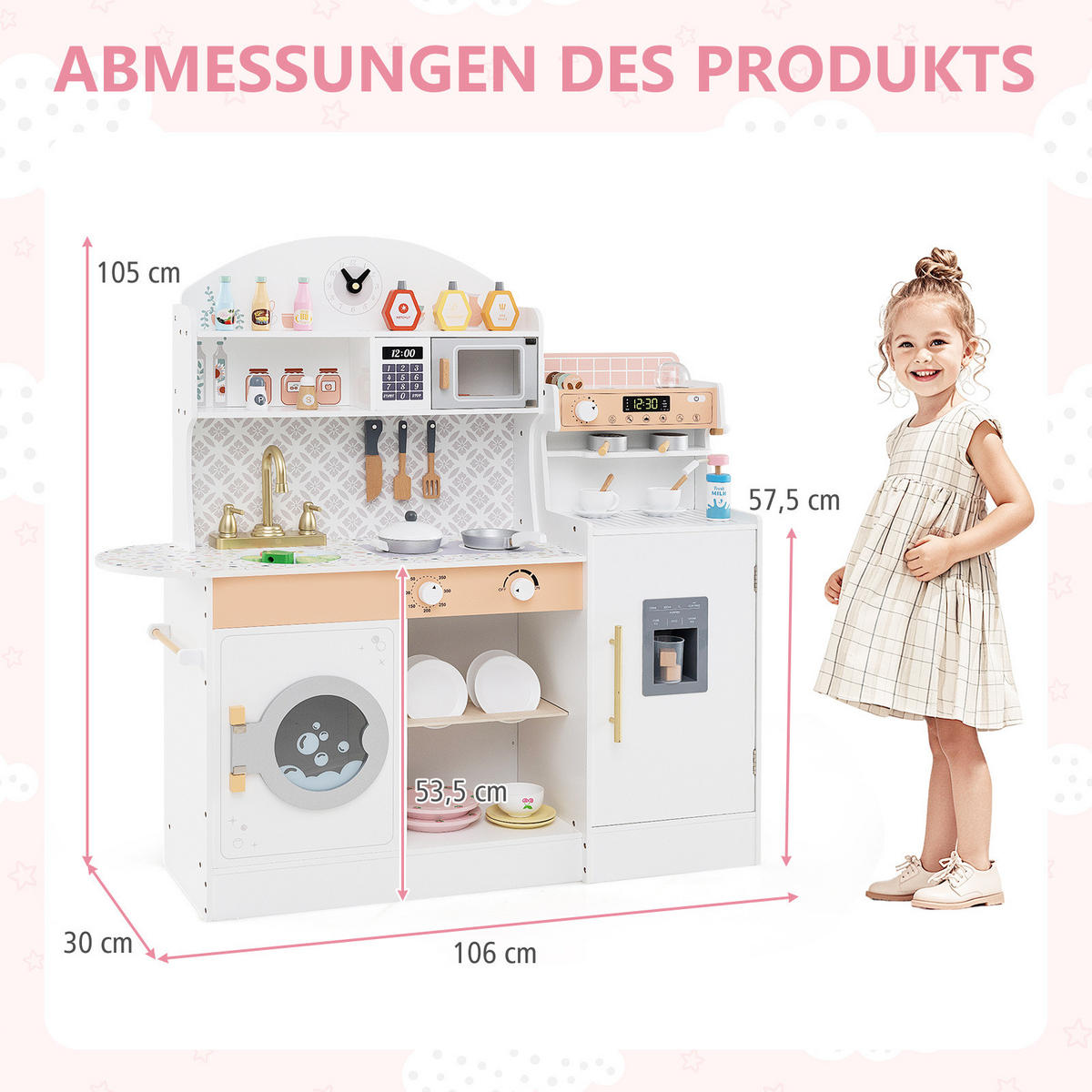 SPIELKÜCHE Weiß - Weiß, Holzwerkstoff (30/105/106cm) - COSTWAY