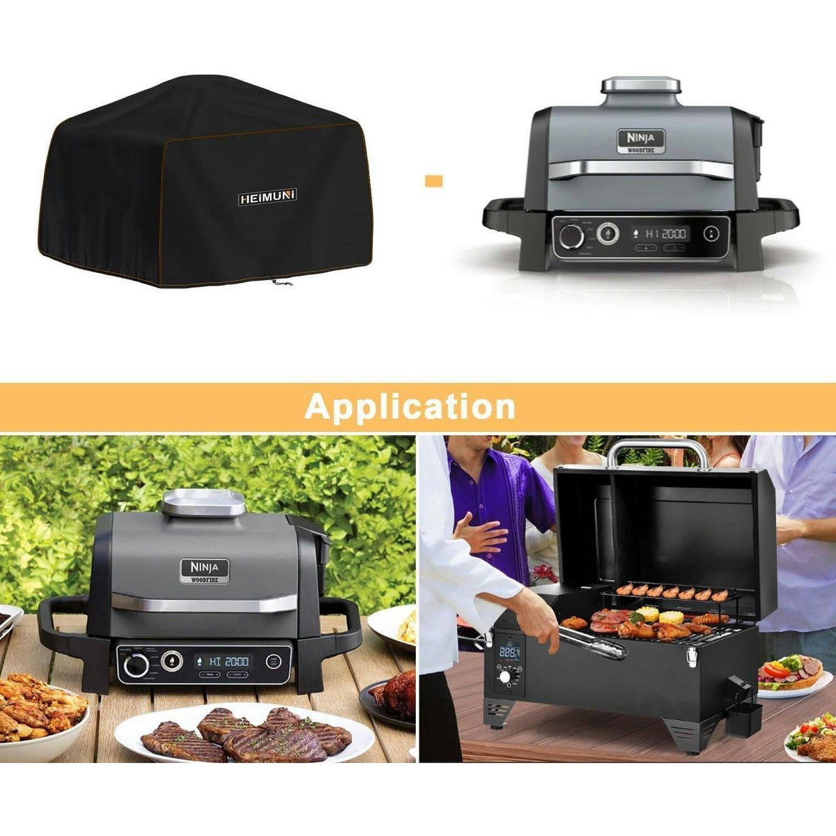 GRILLABDECKUNG 61 x 48 x 34 cm Wetterfest für Ninja Woodfire - Schwarz, Kunststoff (1/1/1cm)