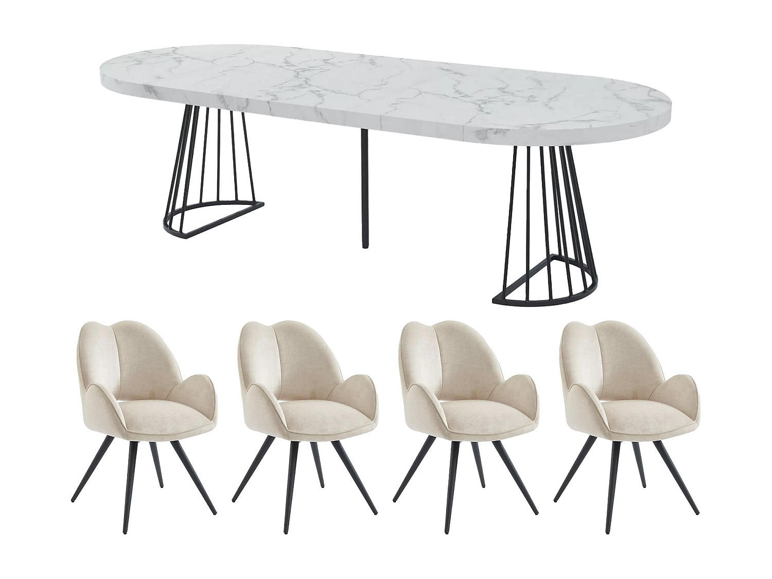 SET aus ausziehbarem Tisch und Stuhl - > 12 -Sitzer - MDF - schwarz, weiß - FIRELA - Schwarz, Holz (260/76/110cm) - Vente-Unique