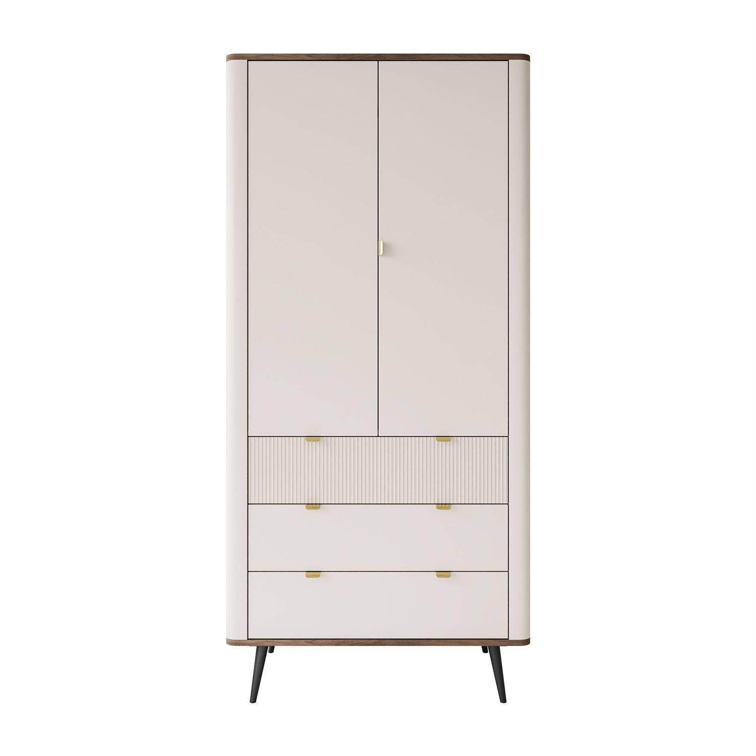 KLEIDERSCHRANK AUTUMN 2D3S zweitürig mit Schubladen, Kaschmir / Nussbaum - Beige, Holzwerkstoff (90/191/40cm) - Lookway