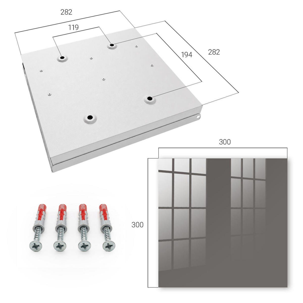 SCHLÜSSELBOX Weiß 30x30 cm – Türöffnung nach rechts - Dunkelgrau - Grau, Metall (30/30/5cm) - TULUP