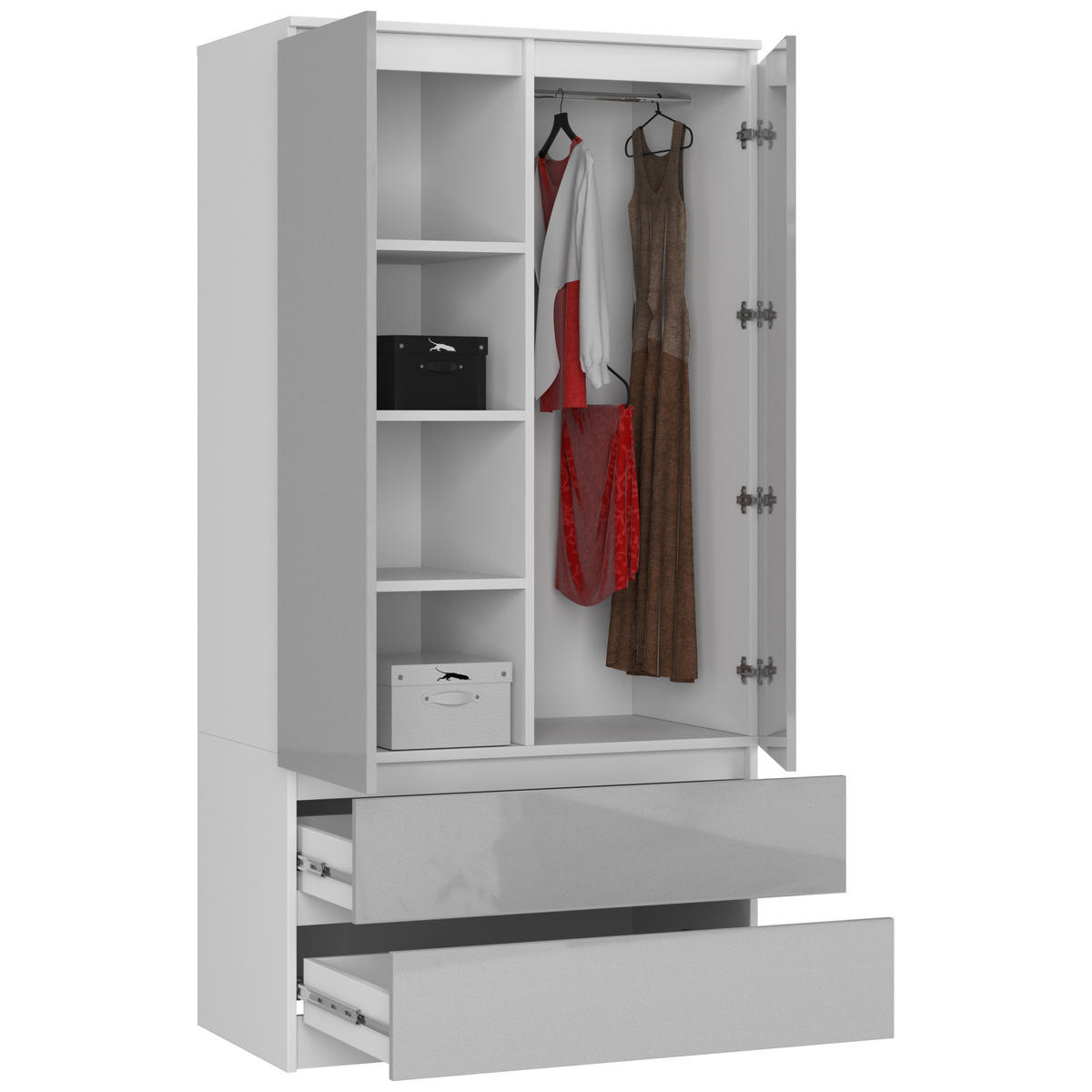 KLEIDERSCHRANK Weiß, hellgrau glanz 180x51x90 cm - Hellgrau/Weiß, Holzwerkstoff (90/180/51cm) - Akord