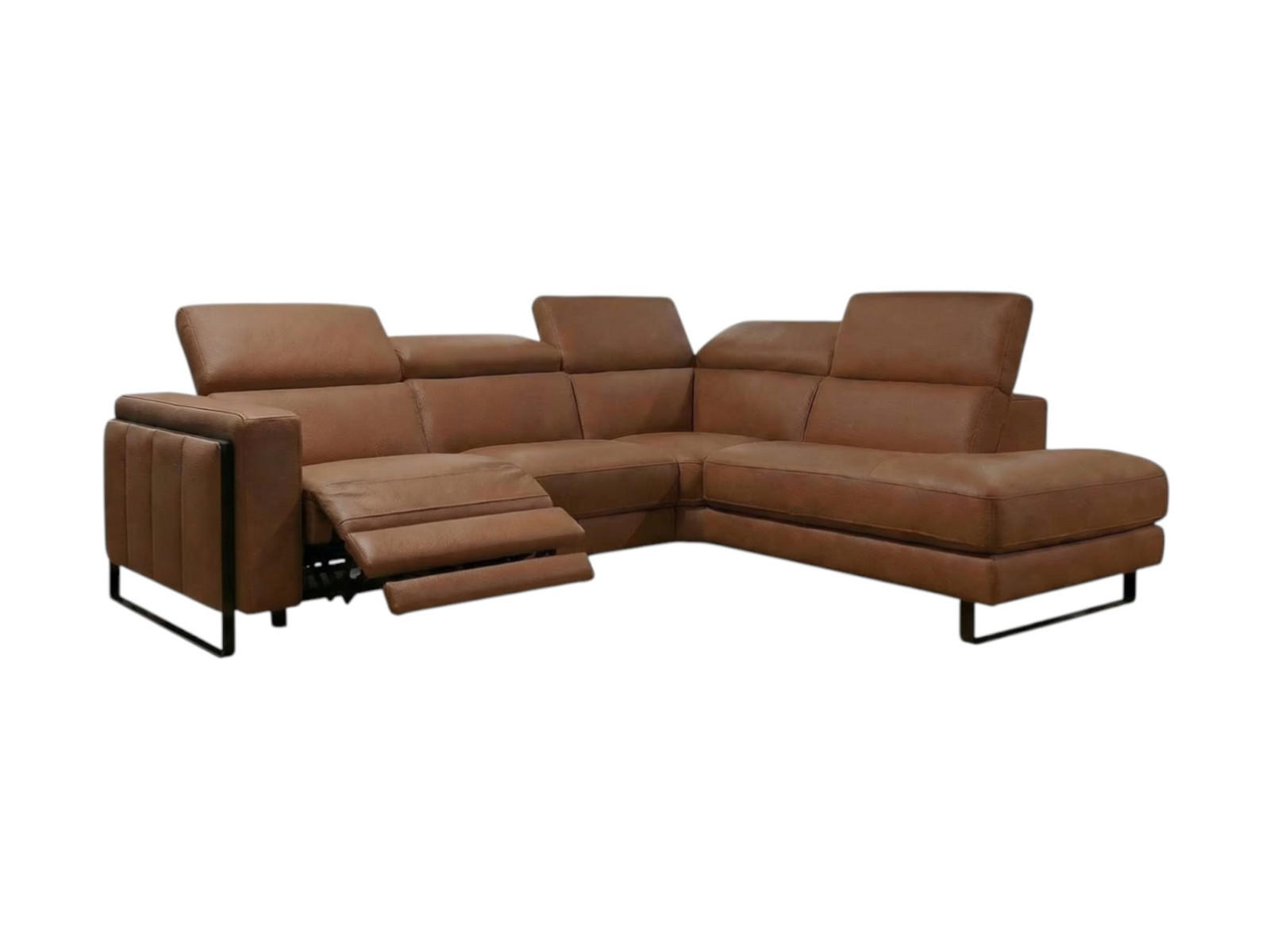 ECKSOFA Marchesi Echtleder mit 1 x Relaxfunktion Cognacbraun - Cognac, Leder/Metall (257/80/220cm)