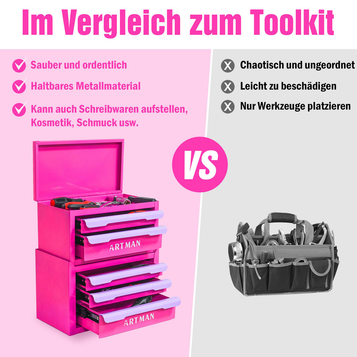 KOMBINATIONSKOFFER – Rosé-Violett, 2+3 Ebenen - Multicolor, Metall (15.8/32/28.5cm) - DCA