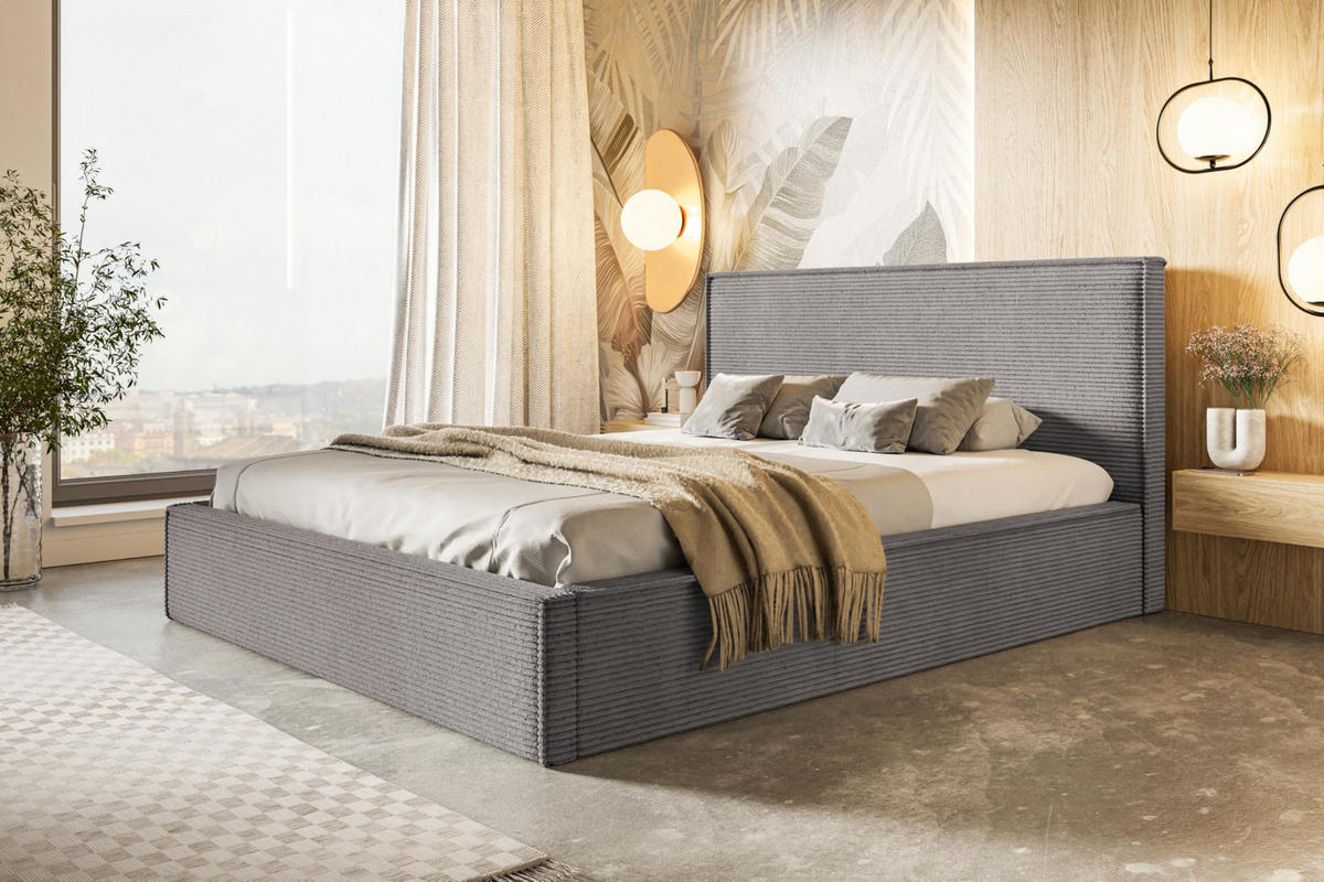 BETT 120x200 - Polsterbett mit Bettkasten und Holzrahmen - Modern Betten - Hochwertiger Poso-Stoff - Kollektion Milano - Grau - Dunkelgrau, Holz/Textil (120/200cm) - Alpi-Möbel