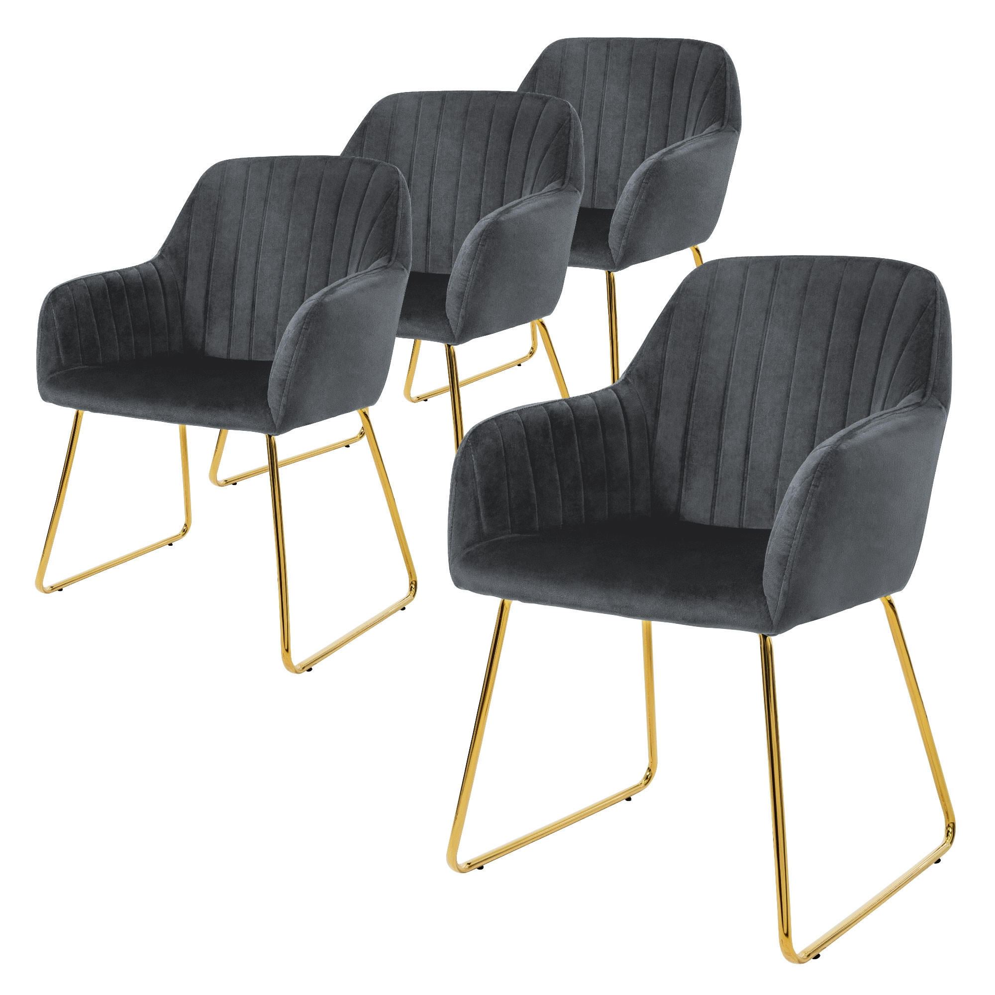 STUHL Samt grau 4er Set - Grau, Metall (60/82/57cm) - ML-DESIGN