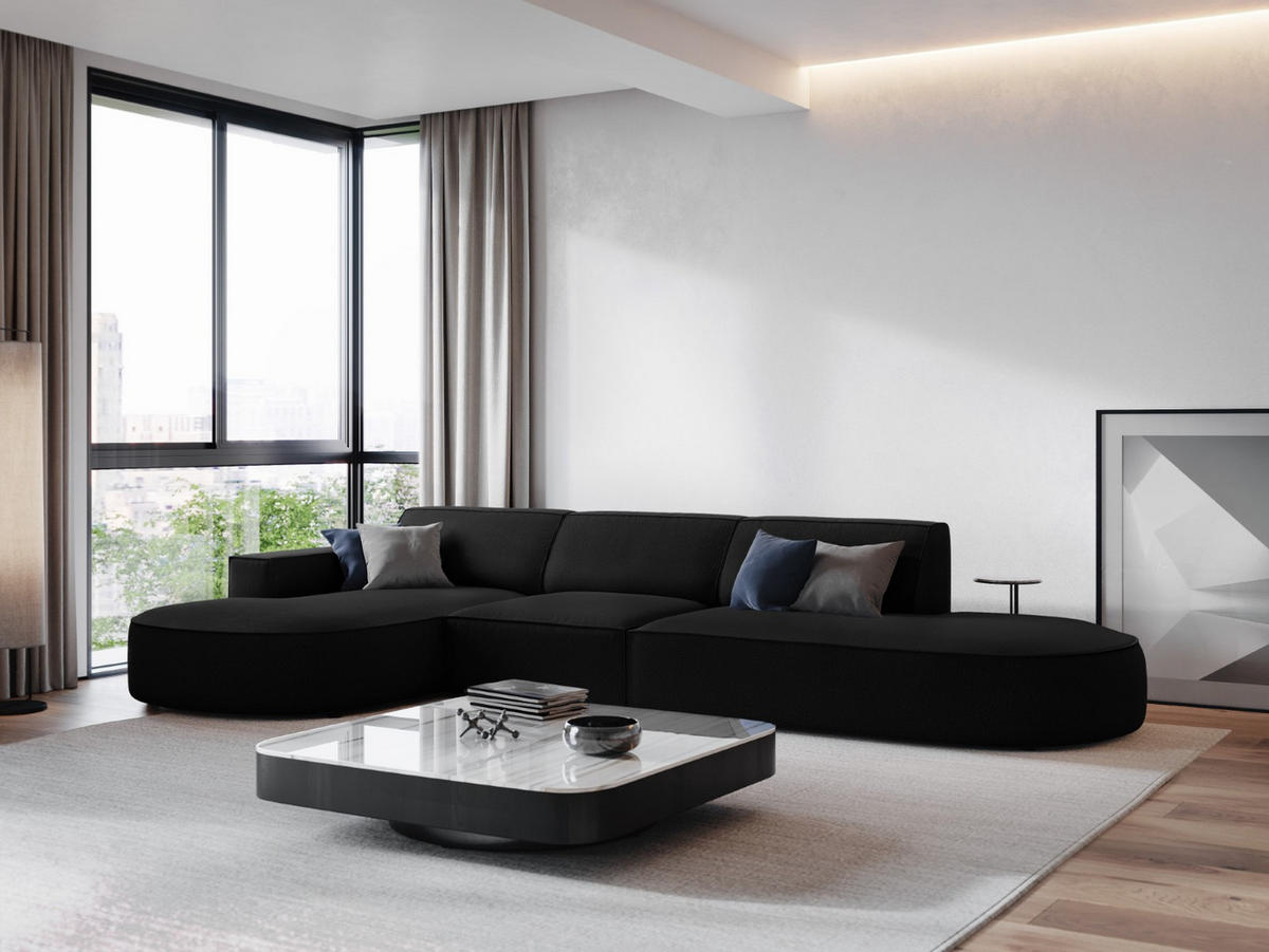 ECKSOFA links Jodie aus strukturiertem Stoff schwarz 4 Sitzplätze - Schwarz, Textil (166/342cm) - Micadoni