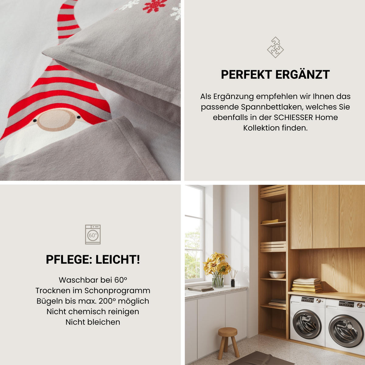 BETTWÄSCHESET Balduin - Feinbiber - 2-teilig - 135 x 200 cm - Grau - Grau, Textil (135/200cm) - SCHIESSER