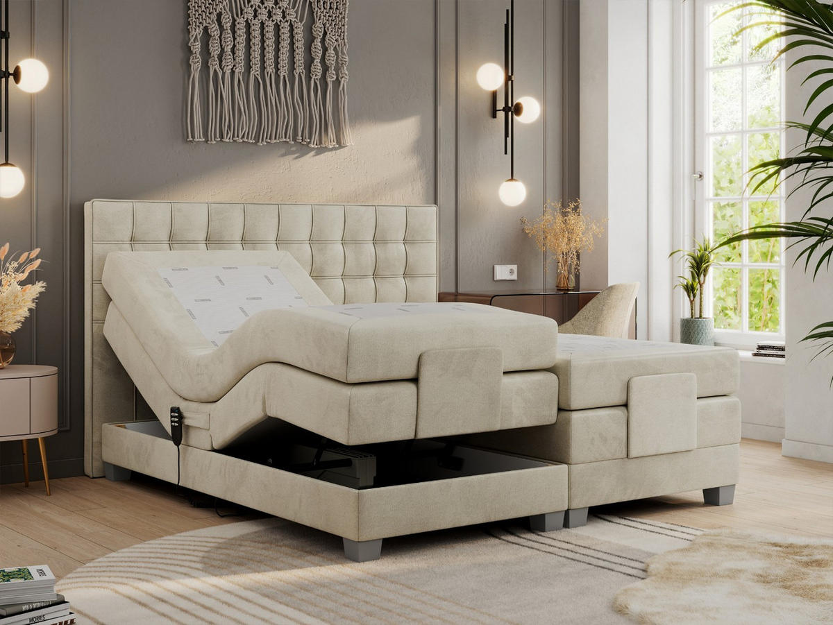BOXBETT ELEKTRO 200/200 Beige Velvet - H3 - Beige, Holz/Textil (200/200cm) - MKS