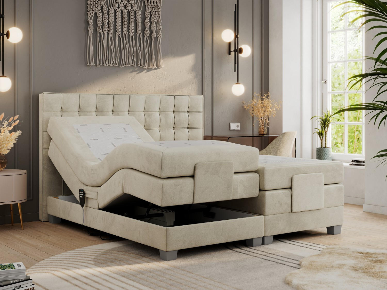 Thumbnail - MKS Boxbett, Beige, Textil, 2-Sitzer, H4, 7-Zonen, Rechteckig, 180x200 cm, Schlafzimmer, Betten, Boxspringbetten