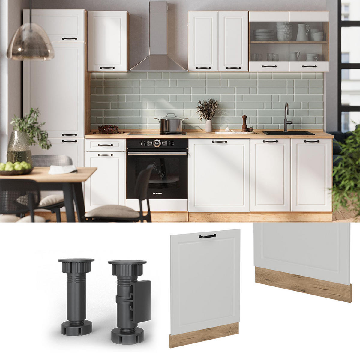 GESCHIRRSPÜLBLENDE R-Line Weiß Landhaus 60 cm , AP Anthrazit - Honigeiche/Eiche Wotan, Holzwerkstoff (60/81.8/1.6cm) - Vicco