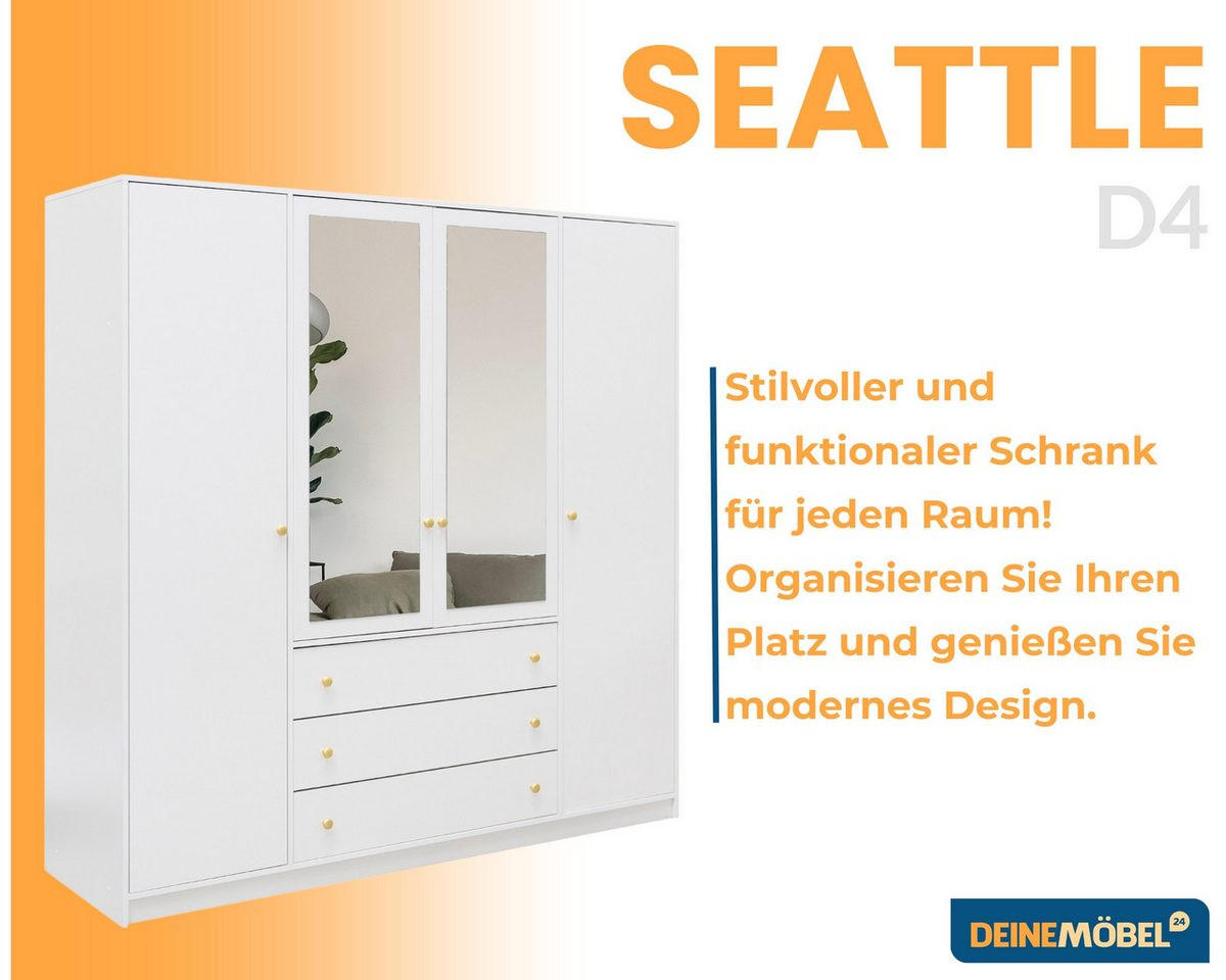DREHTÜRENSCHRANK SEATTLE 196/200/58 cm in Weiß - Weiß, Holzwerkstoff (196/200/58cm) - Deine Möbel 24