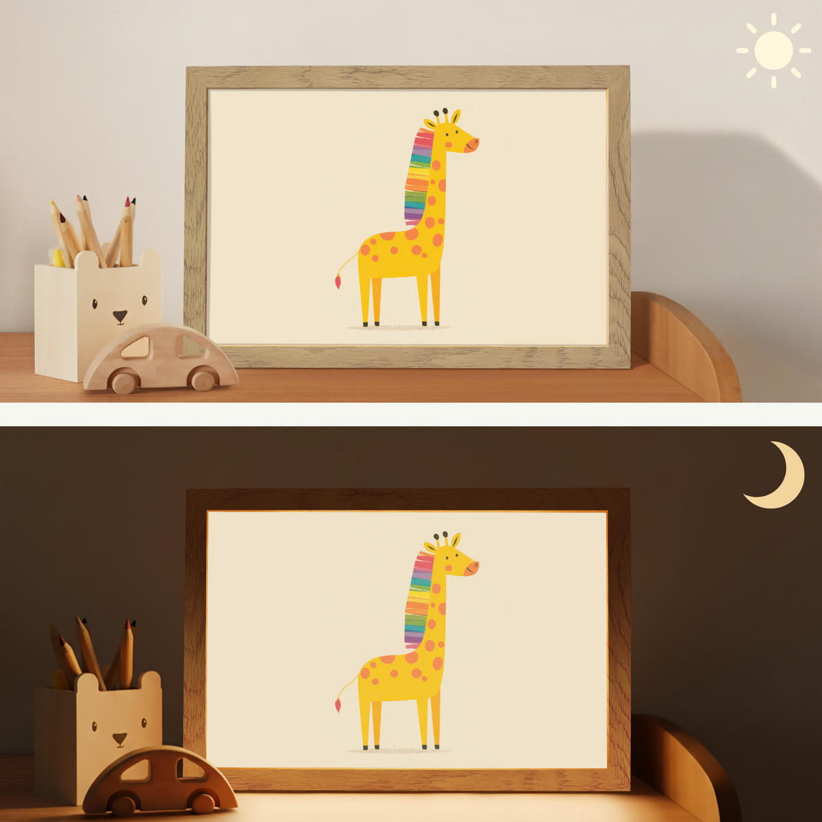 NACHTTISCHLAMPE Giraffe - Regenbogenmähne - Beige 30x20 cm - Beige, Holzwerkstoff (8/30/20cm)