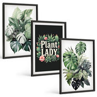 BILDER SET 3er Set - 40x60 cm Schwarzer Rahmen - Tropische Pflanzen, Pflanzenliebhaberin - Schwarz, Kunststoff (40/60cm) - TULUP