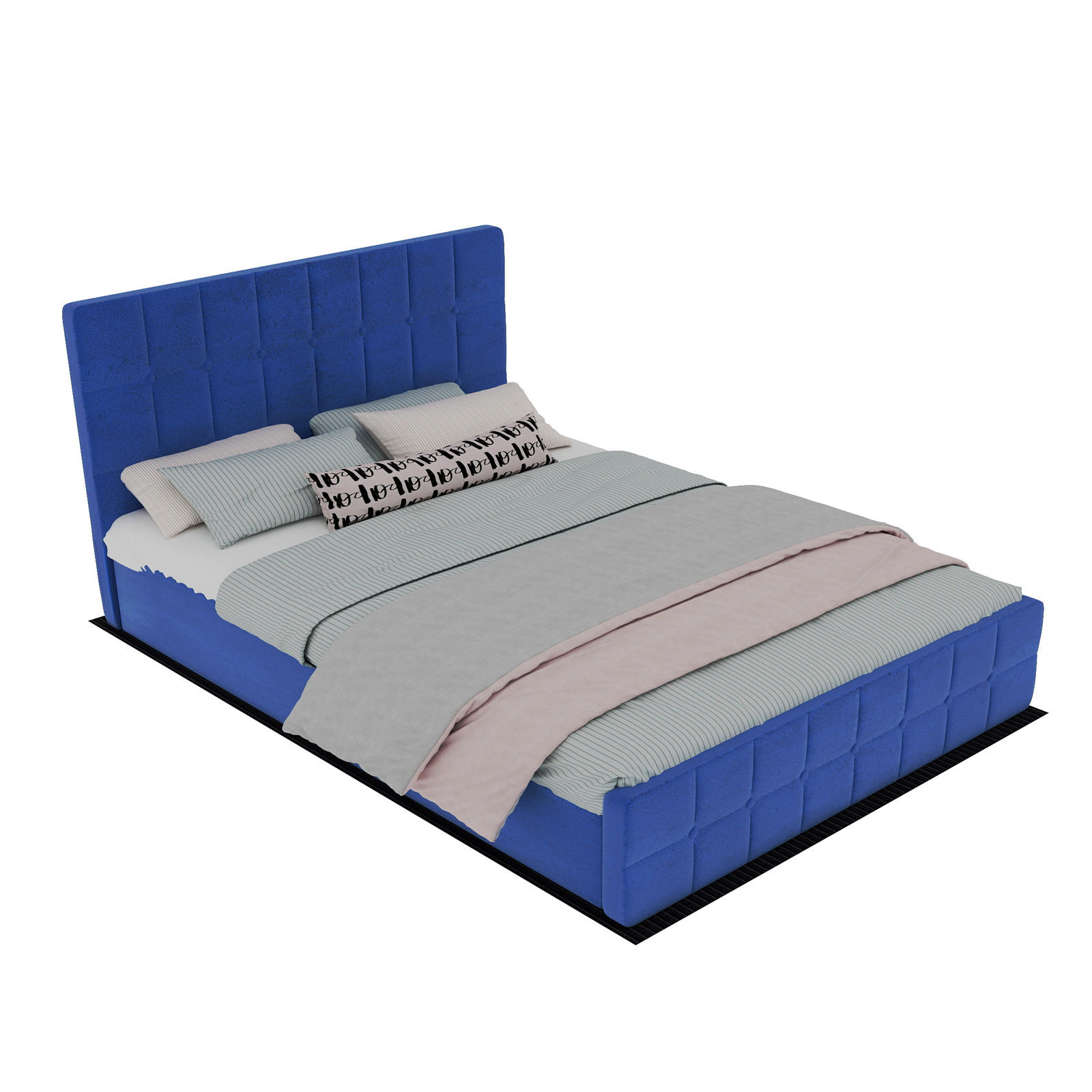 BETT mit gepolstertem Kopfteil 160x200 cm Blau - Blau, Metall (160/200cm) - Meubliv
