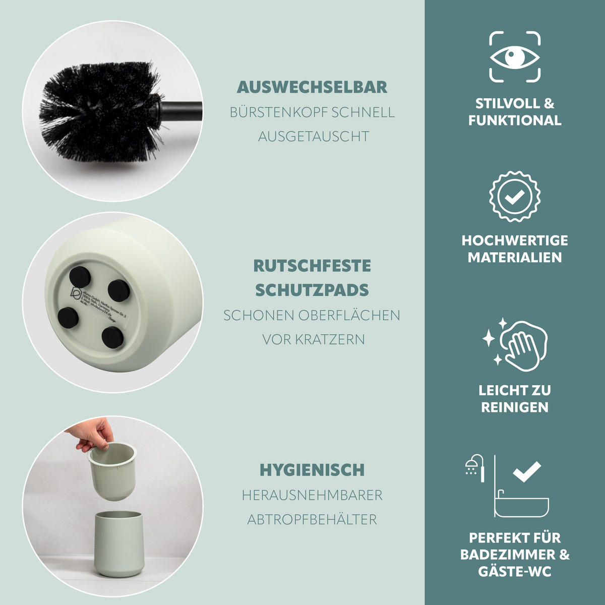 BAD-ACCESSOIRES-SET TESERO, Soft-Touch, salbei - Salbeigrün, Kunststoff (22.5/25.5/25cm) - eluno