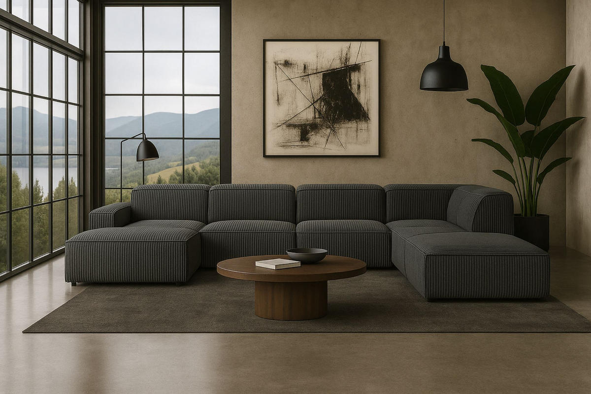 ECKSOFA Cursal V, Stoff Poso, Grau, Rechts - Grau, Holz (364/262cm) - Kaiser Möbel