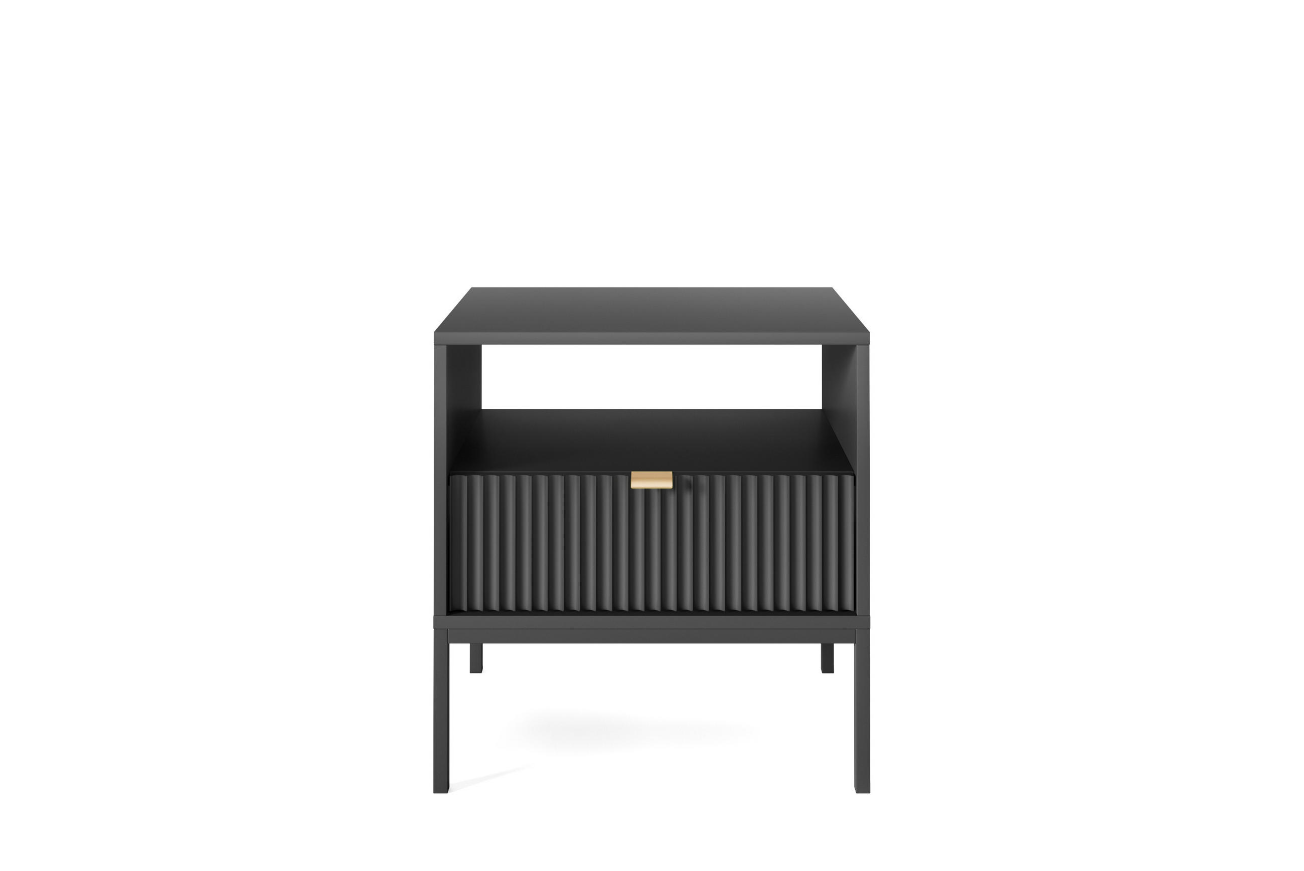 NACHTTISCH Nova - NOC, Geriffelte Front mit Goldenes Griffdesign 54x39x56 cm Schwarz - Schwarz, Holzwerkstoff/Kunststoff (54/56/39cm) - DomoHome