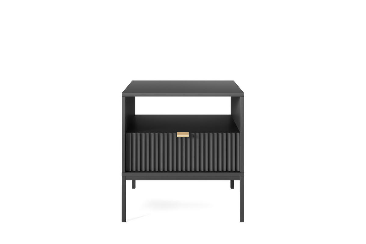NACHTTISCH Nova - NOC, Geriffelte Front mit Goldenes Griffdesign 54x39x56 cm Schwarz - Schwarz, Holzwerkstoff/Kunststoff (54/56/39cm) - DomoHome