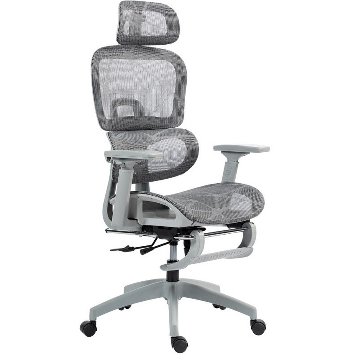 KANCELÁŘSKÁ židle 66/64/114-122 cm šedá z polyesteru s nastavitelnou opěrkou hlavy a podnožkou - šedá, plast (64/122/66cm) - OKWISH