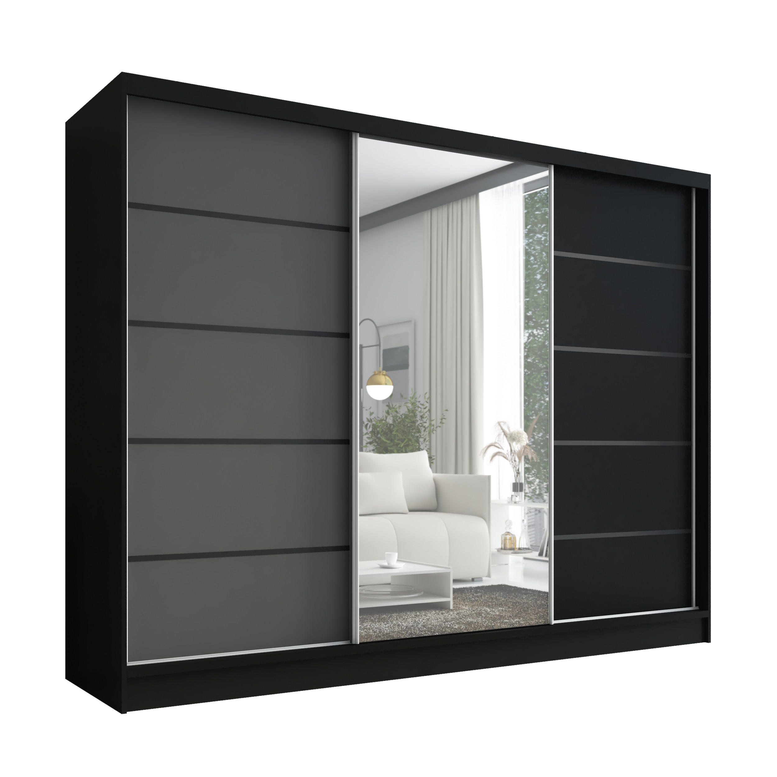 A&J MöbelLand Schwebetürenschrank Schwarz, Graphit, Schwarz 200x215x60 cm