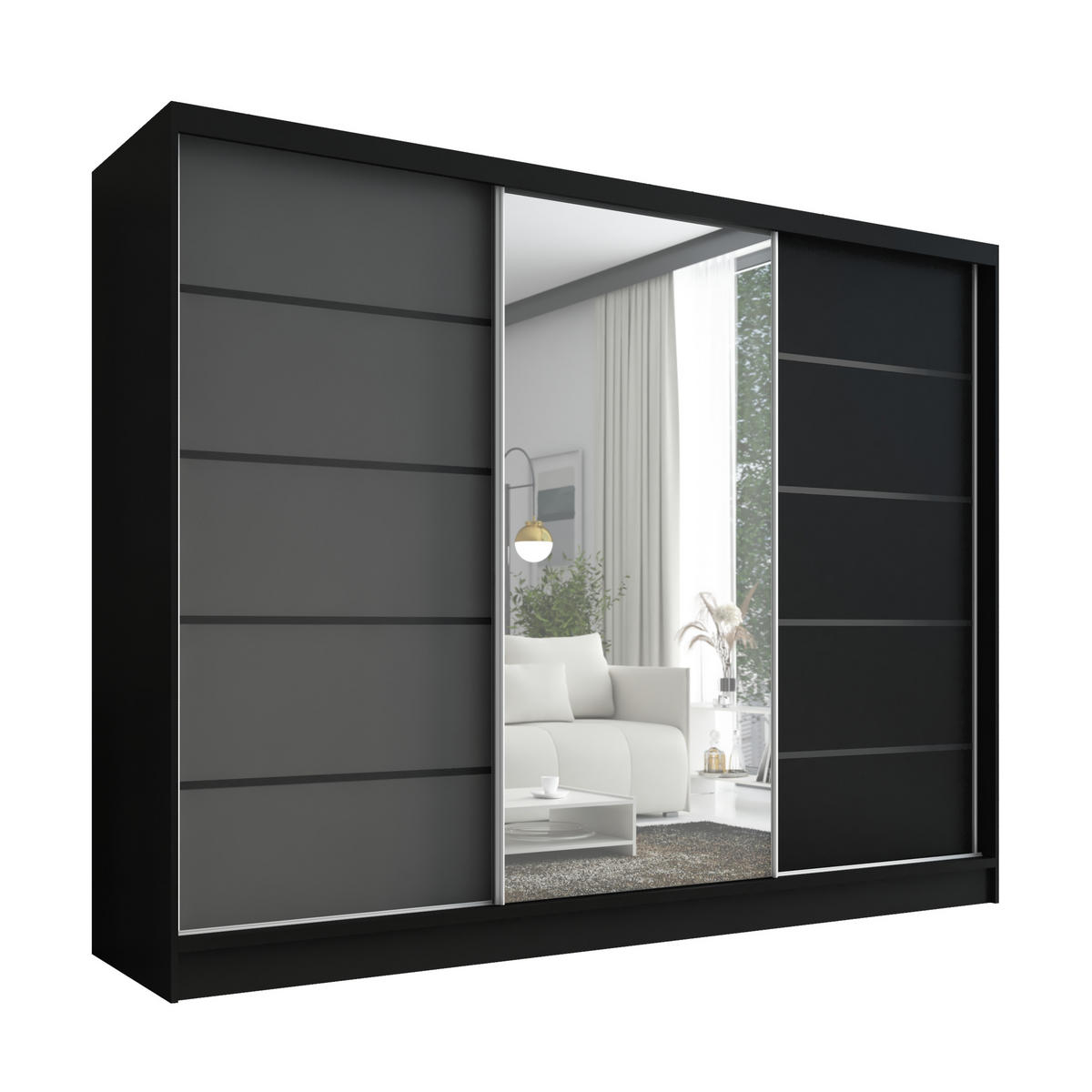 SCHWEBETÜRENSCHRANK 200 cm AURELIA 2 Farbe: Schwarz, Graphit, Schwarz - Schwarz/Graphitfarben, Holzwerkstoff (200/215/60cm) - A&J MöbelLand