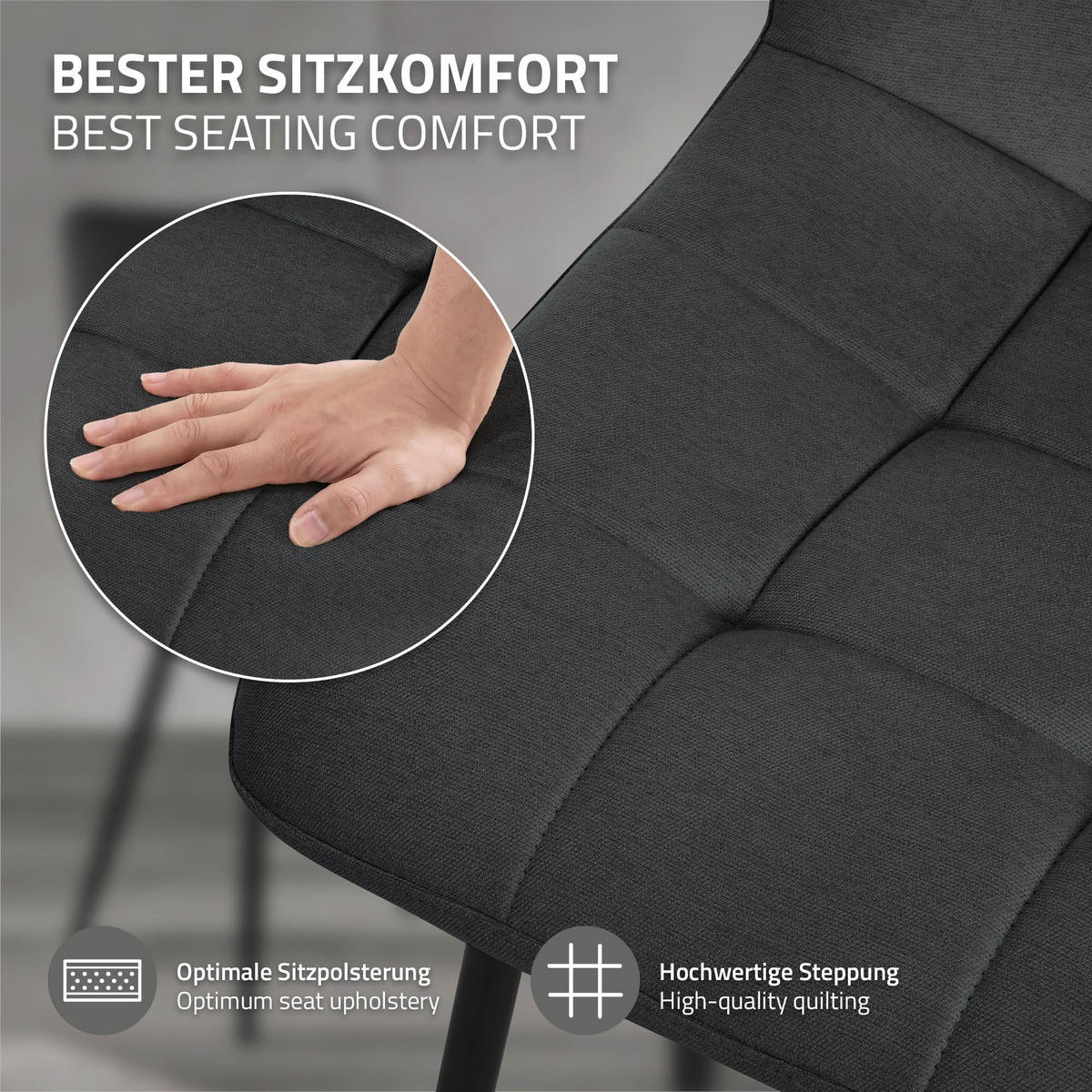ESSZIMMERSTÜHLE 2ER-SET Anthrazit Stoffbezug - Anthrazit/Schwarz, Textil/Metall (49/89/60.5cm) - ML-DESIGN