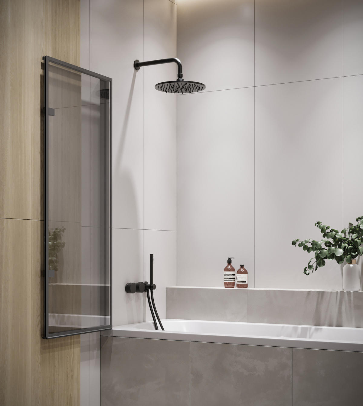 BADEWANNE Medal 2 Teile cm Schwarz - 120 x 140 cm - Schwarz, Glas (120/140cm) - Badplaats