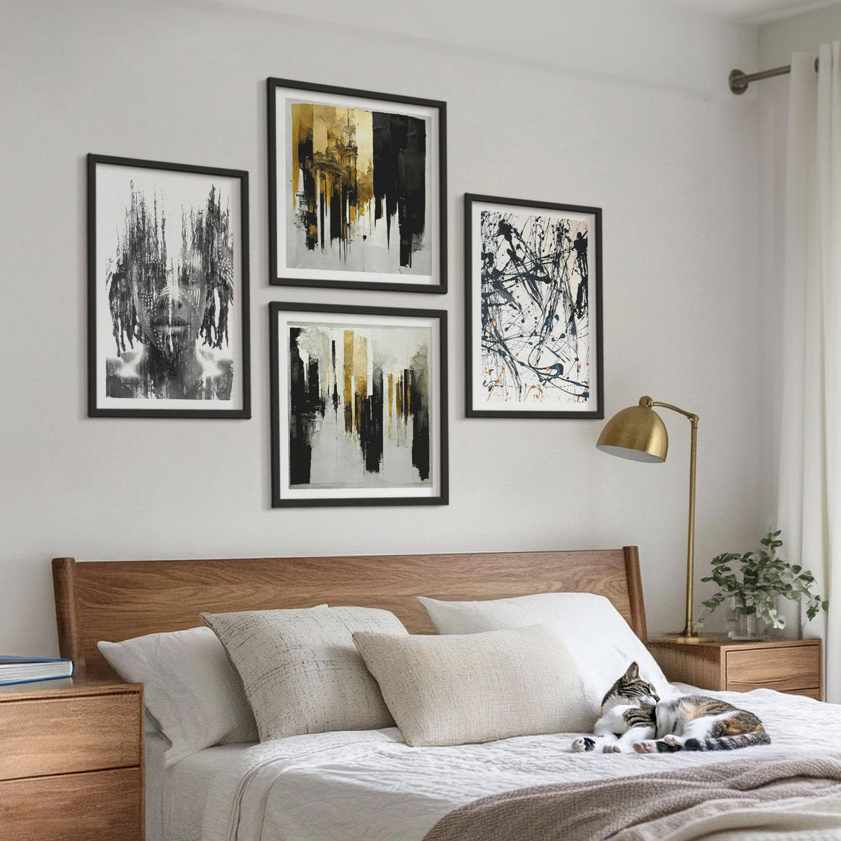 WANDBILDER 4er-Set - 50x50 cm & 40x60 cm Schwarzer Rahmen - Kontrastierende abstrakte Porträts - Schwarz, Kunststoff (50/50cm) - ArtPrintCave