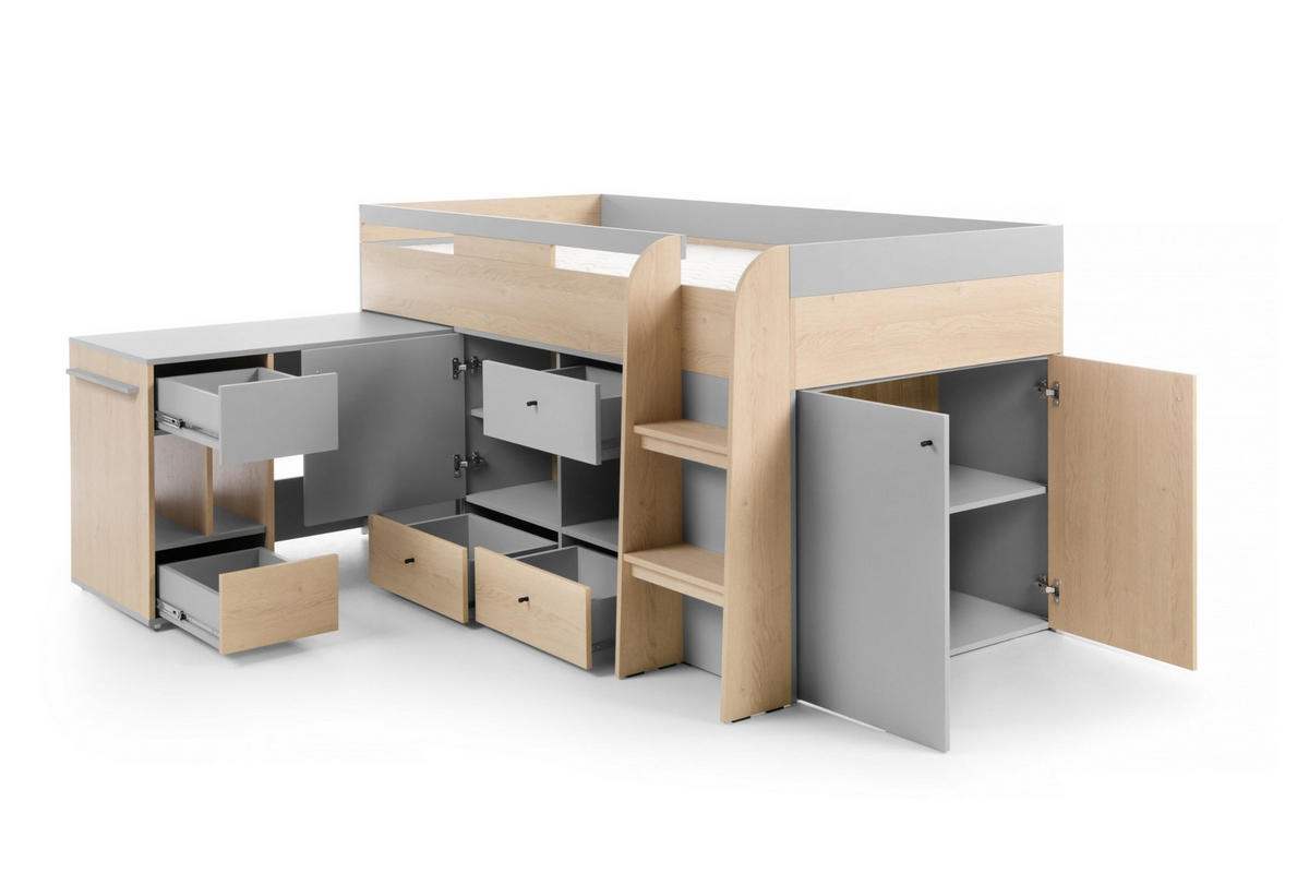 FUNKTIONSBETT OLAF 08 90/200 in Platin Grau / Biskuit Eiche - Eichefarben/Grau, Holzwerkstoff (90/200cm) - Deine Möbel 24