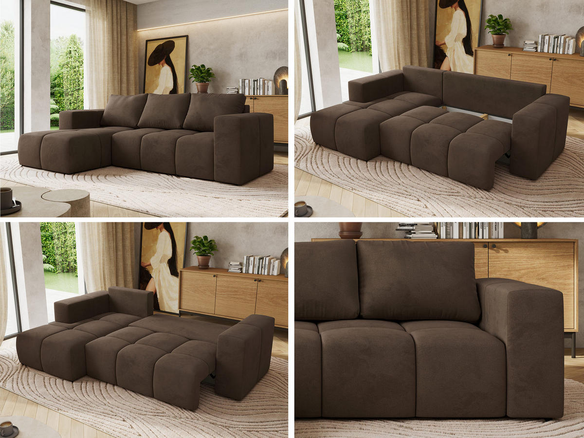 ROHOVÁ SEDAČKA MONIVA L Hnedá Samet - ľavá strana - hnedá/čierna, textil/plast (164/266cm) - MKS