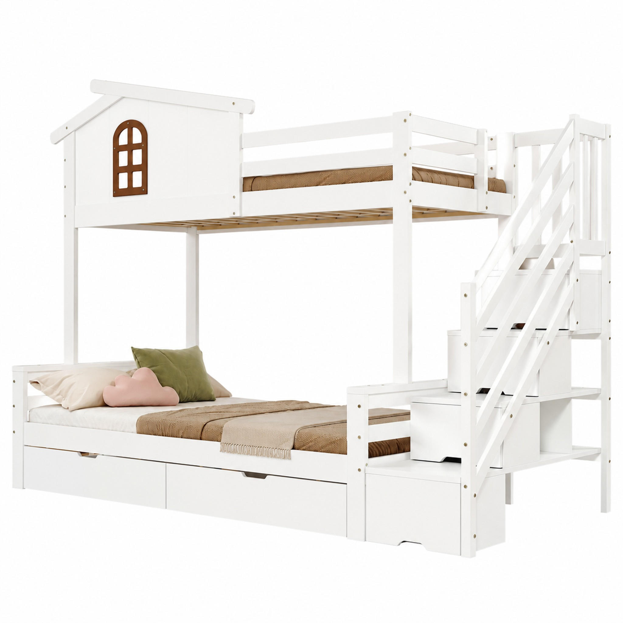 ETAGENBETT mit 2 Schubladen 90x200/120x200 cm Weiß/Natur - Weiß, Holz (90/200cm) - Meubliv