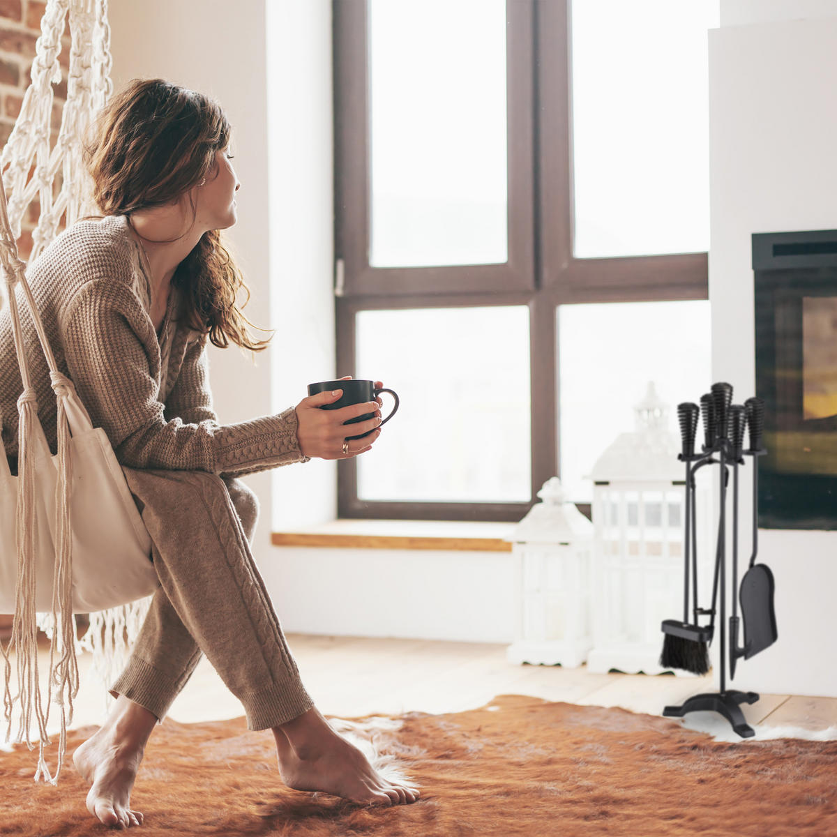 5-TLG.KAMINBESTECK-SET - Schwarz, Metall (22/64/20cm) - Relaxdays