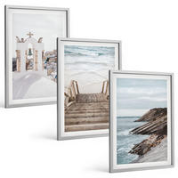 BILDER SET 3er Set - 40x60 cm Silberner Rahmen - Meeresarchitektur Santorin - Silberfarben, Kunststoff (40/60cm) - TULUP