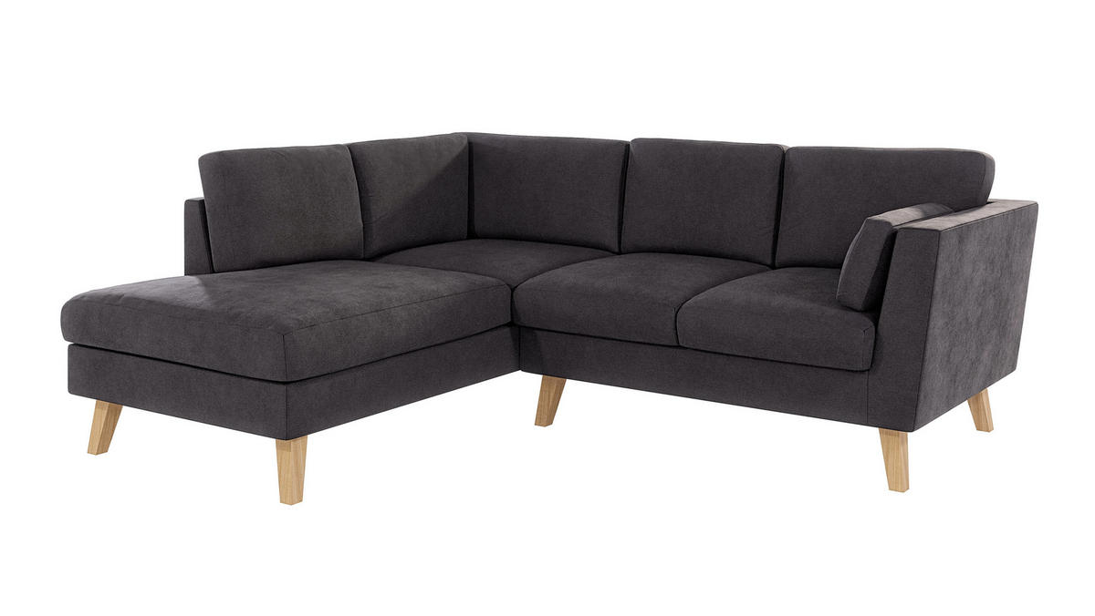 ECKSOFA Mario Graphit Microfaser - Graphitfarben/Naturfarben, Buchenholz/Textil (221/186cm) - S-Style Möbel