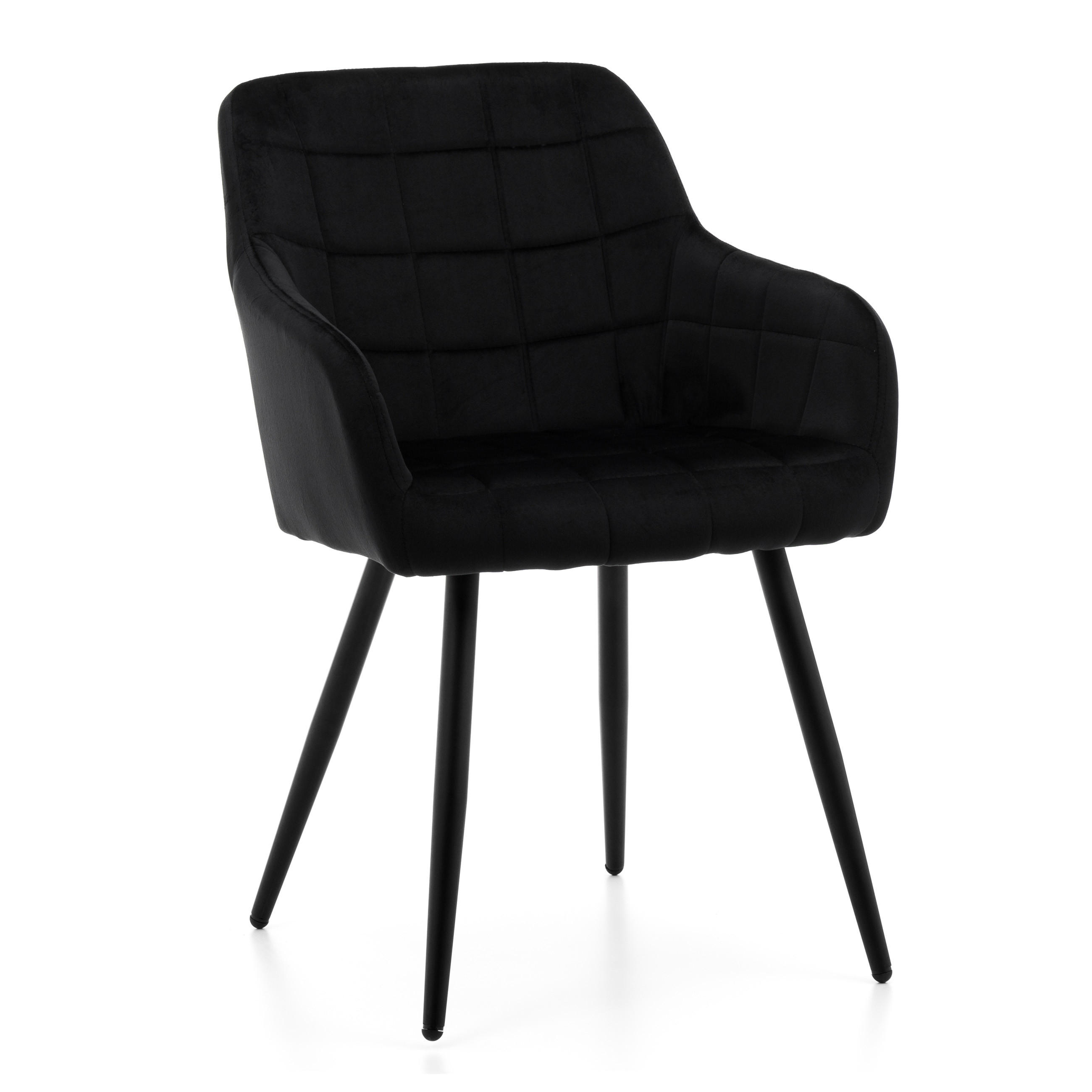 STUHL ORTE gepolstert mit Steppung - schwarz - Samt Velours - Schwarz, Textil/Metall (56/85/62cm) - NEW HOME