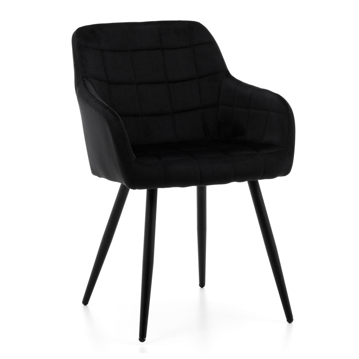 STUHL ORTE gepolstert mit Steppung - schwarz - Samt Velours - Schwarz, Textil/Metall (56/85/62cm) - NEW HOME