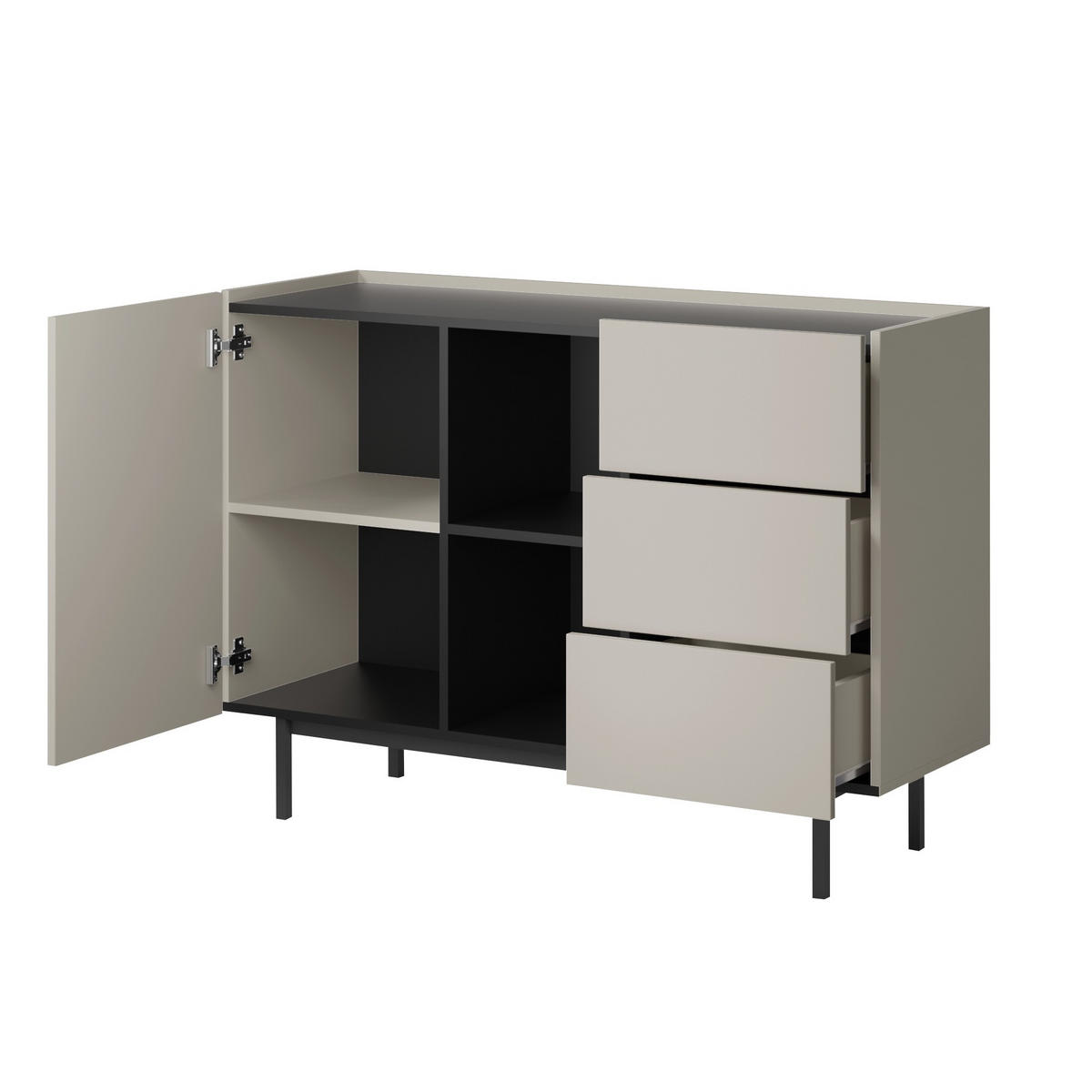 KOMMODE mit Schubladen Noel 1D3S 120 Kaschmir / Schwarz - Kaschmir/Schwarz, Holzwerkstoff/Metall (120/87/42cm) - mzm24