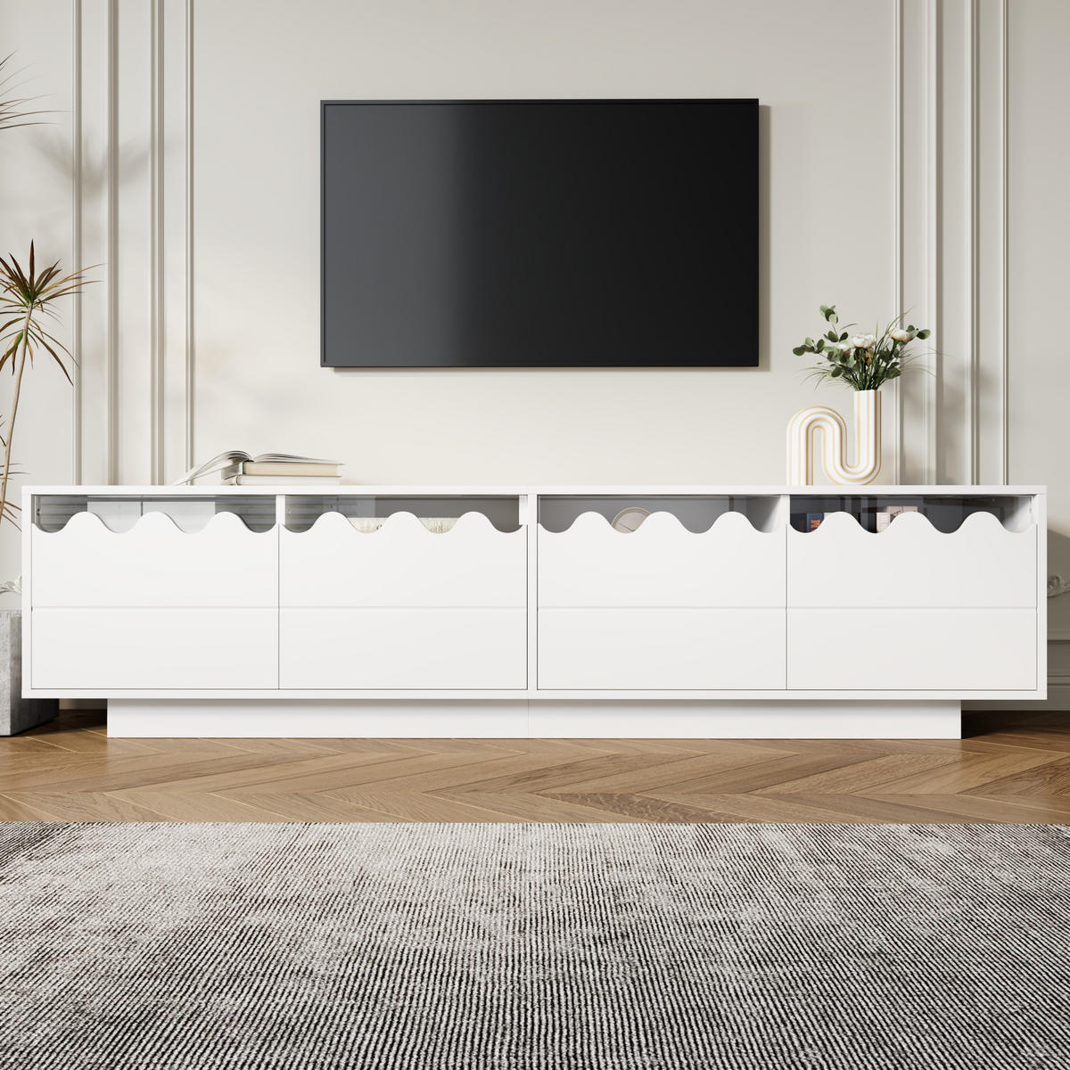 TV-SCHRANK Lowboard 170x40x45 cm Wellen Design - Weiß, Holz (170/40/45cm) - LEBENLANG