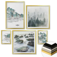 WANDBILDER 5er Set - 50x50 cm & 20x30 cm & 40x60 cm Goldrahmen - Sommerwiesenblumen Sonnenuntergang - Goldfarben, Kunststoff (40/60cm) - ArtPrintCave