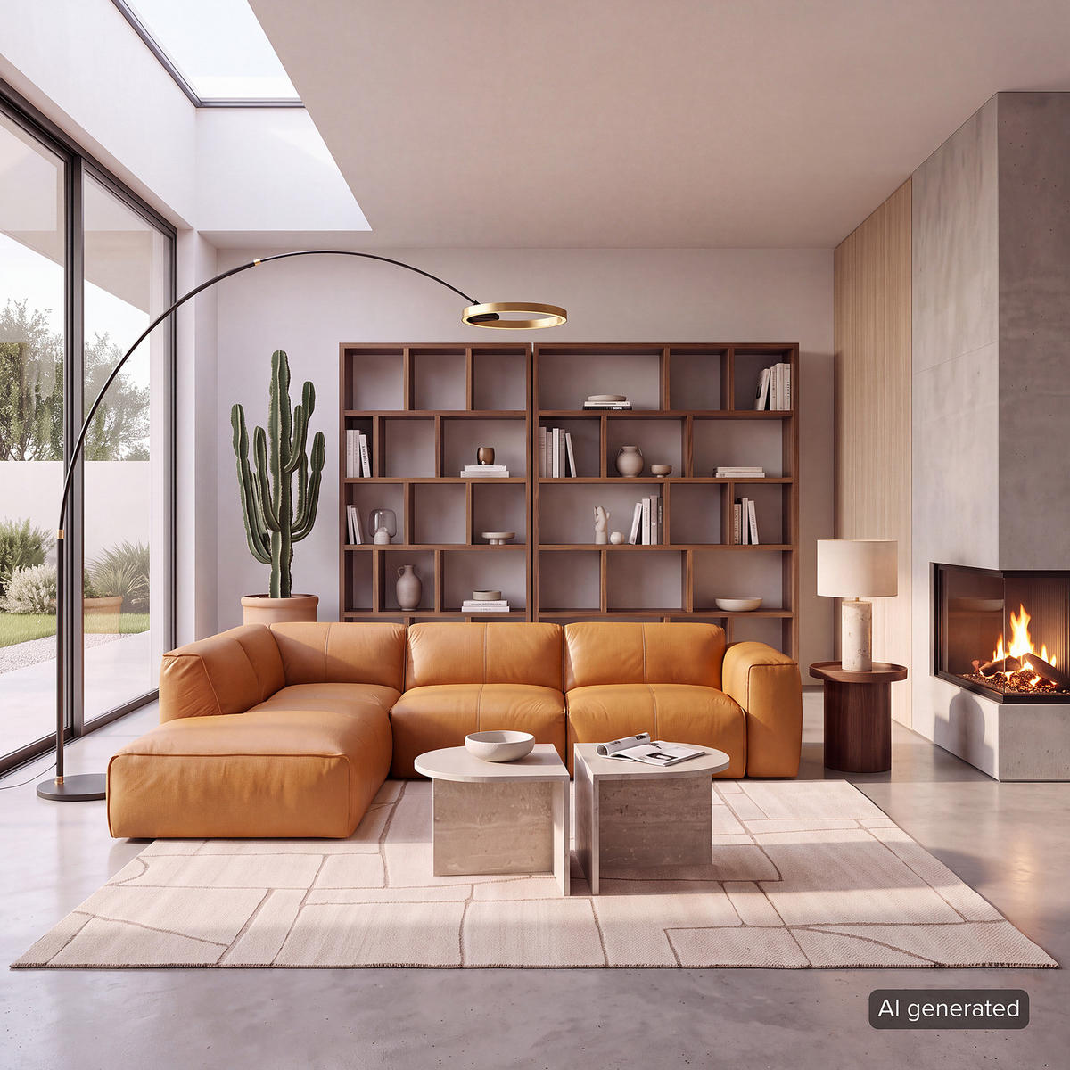 3-SITZER ECKSOFA mit Recamiere - Cognac/Schwarz, Leder/Kunststoff (295/231cm) - home24