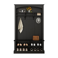 STANDGARDEROBE mit Sitzbank, 3 Haken und Schuhablage, Schwarz, 120/40/190 cm - Schwarz, Holzwerkstoff (120/190/40cm) - BEAOK