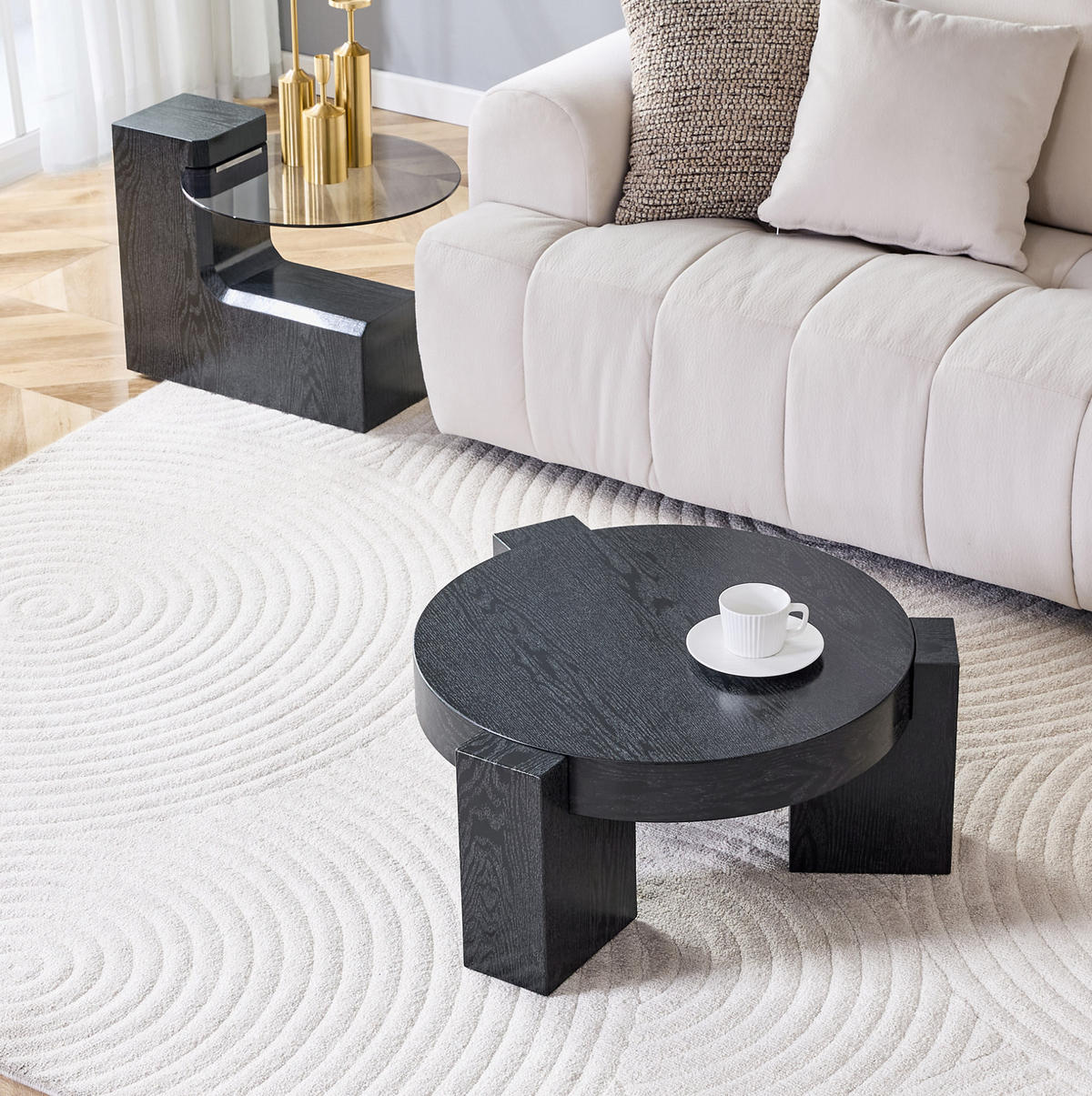 COUCHTISCH mit Ablage 61 cm, trennbar, aus Glas und MDF in schwarzer Holzoptik - Schwarz, Holzwerkstoff (61/61/30cm) - BEAOK