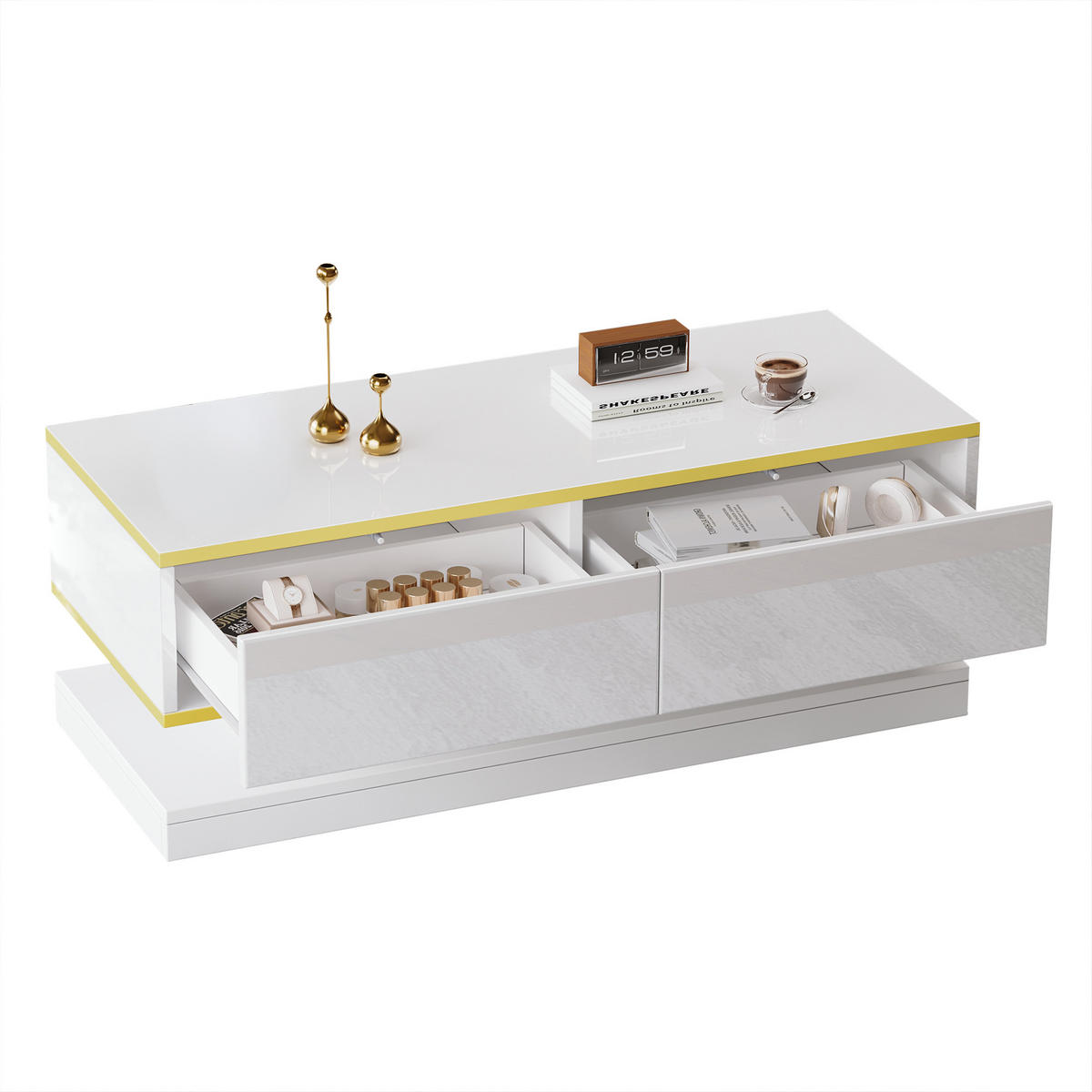 COUCHTISCH 100/50/38 cm in warmweiß mit 2 großen Schubladen - Weiß, Holzwerkstoff (100/50/38cm) - OKWISH